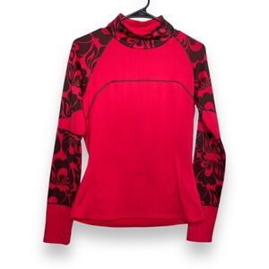 Athleta Black Red Floral Compression Baselayer Top Small